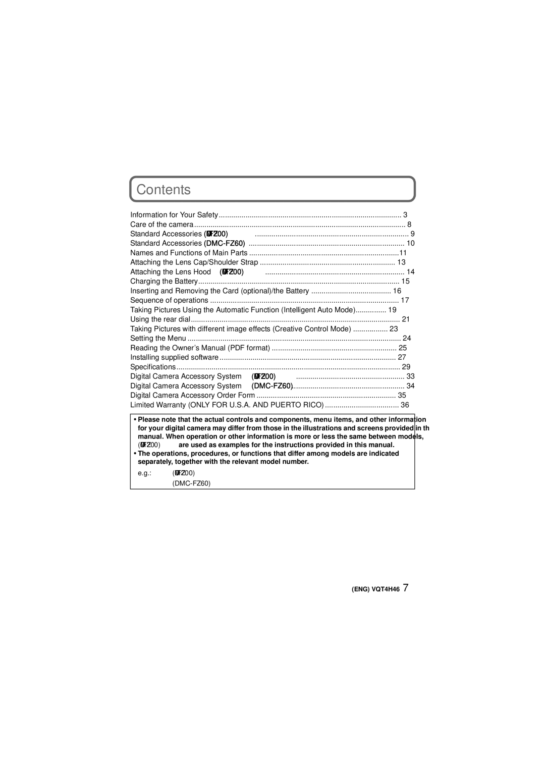 Panasonic DMCFZ200K owner manual Contents 