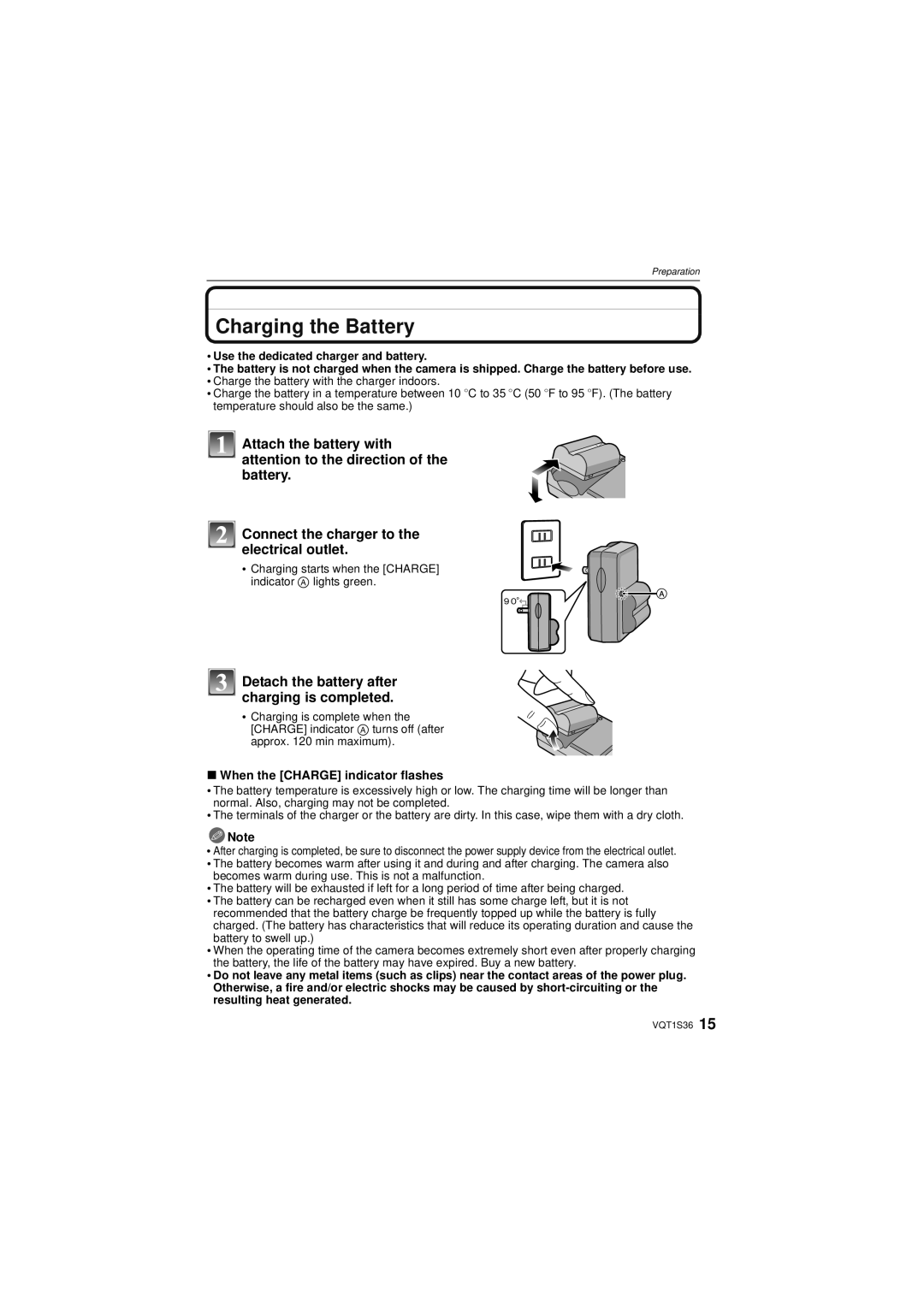 Panasonic DMC FZ 28, DMCFZ28K operating instructions Charging the Battery, Detach the battery after charging is completed 