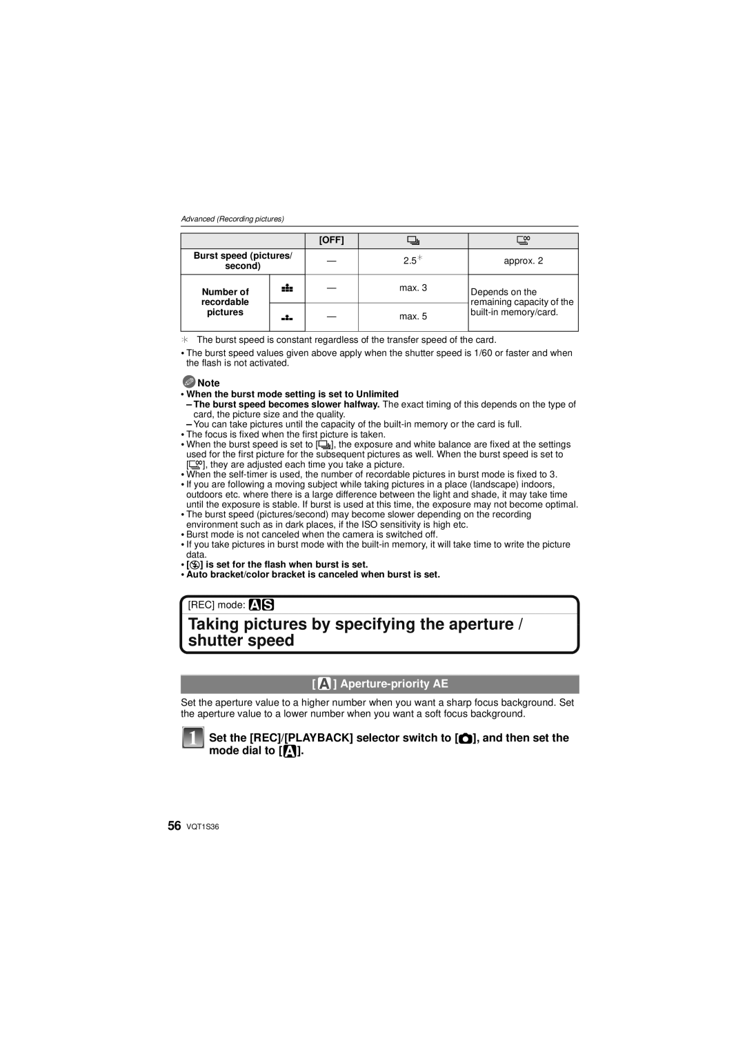 Panasonic DMCFZ28K Taking pictures by specifying the aperture / shutter speed, Aperture-priority AE, REC mode ±´, Number 