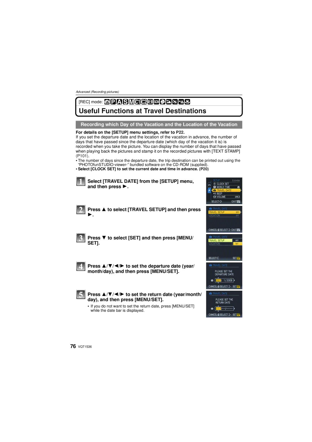 Panasonic DMCFZ28K Useful Functions at Travel Destinations, For details on the Setup menu settings, refer to P22 