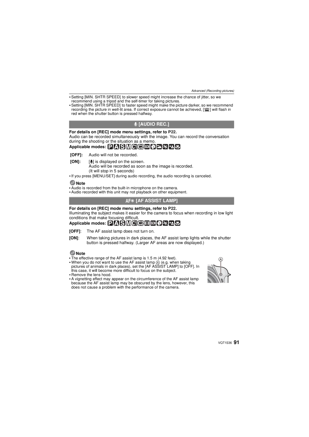 Panasonic DMC FZ 28, DMCFZ28K operating instructions Audio REC, AF Assist Lamp 