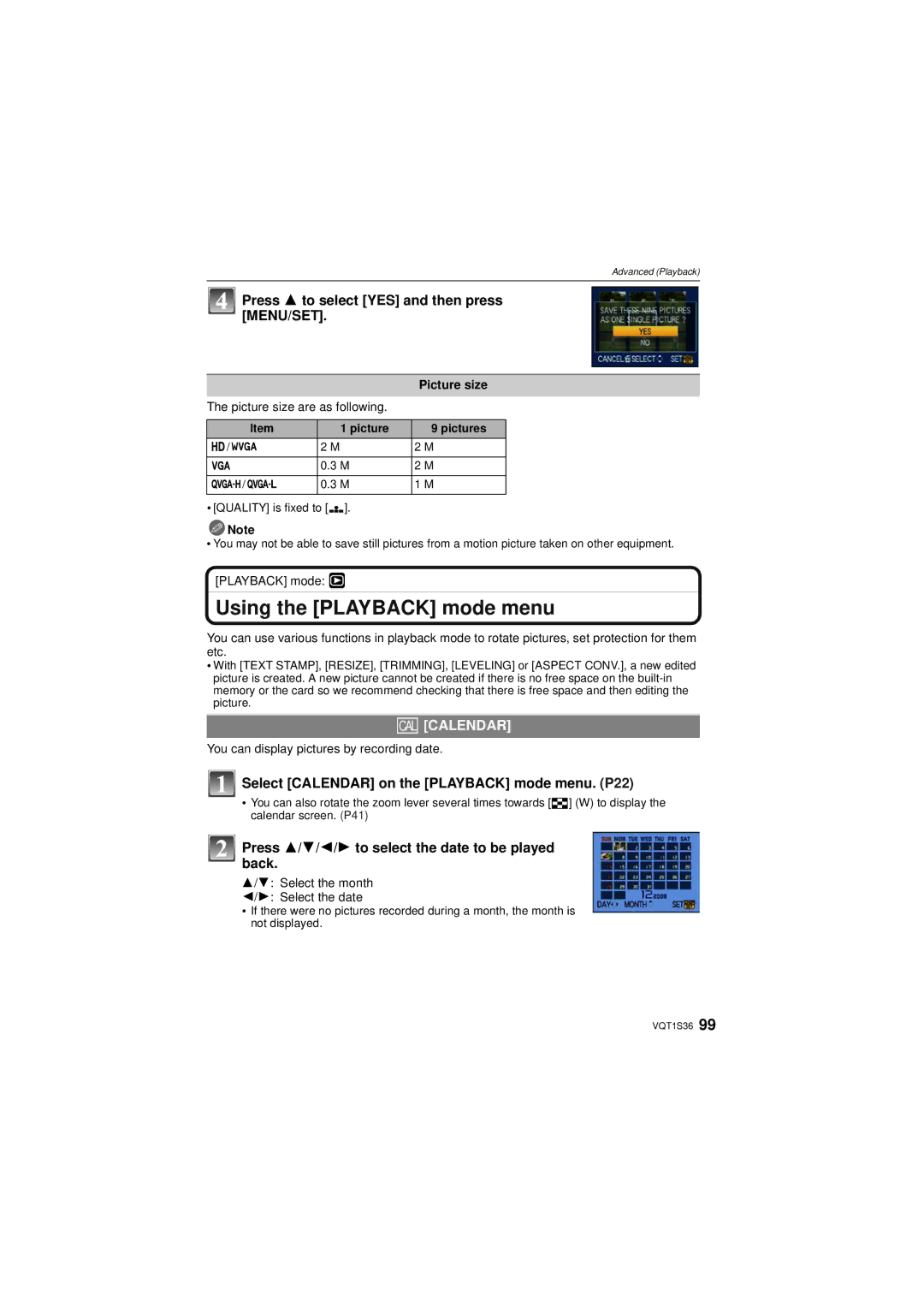 Panasonic DMC FZ 28, DMCFZ28K Using the Playback mode menu, CAL Calendar, Select Calendar on the Playback mode menu. P22 