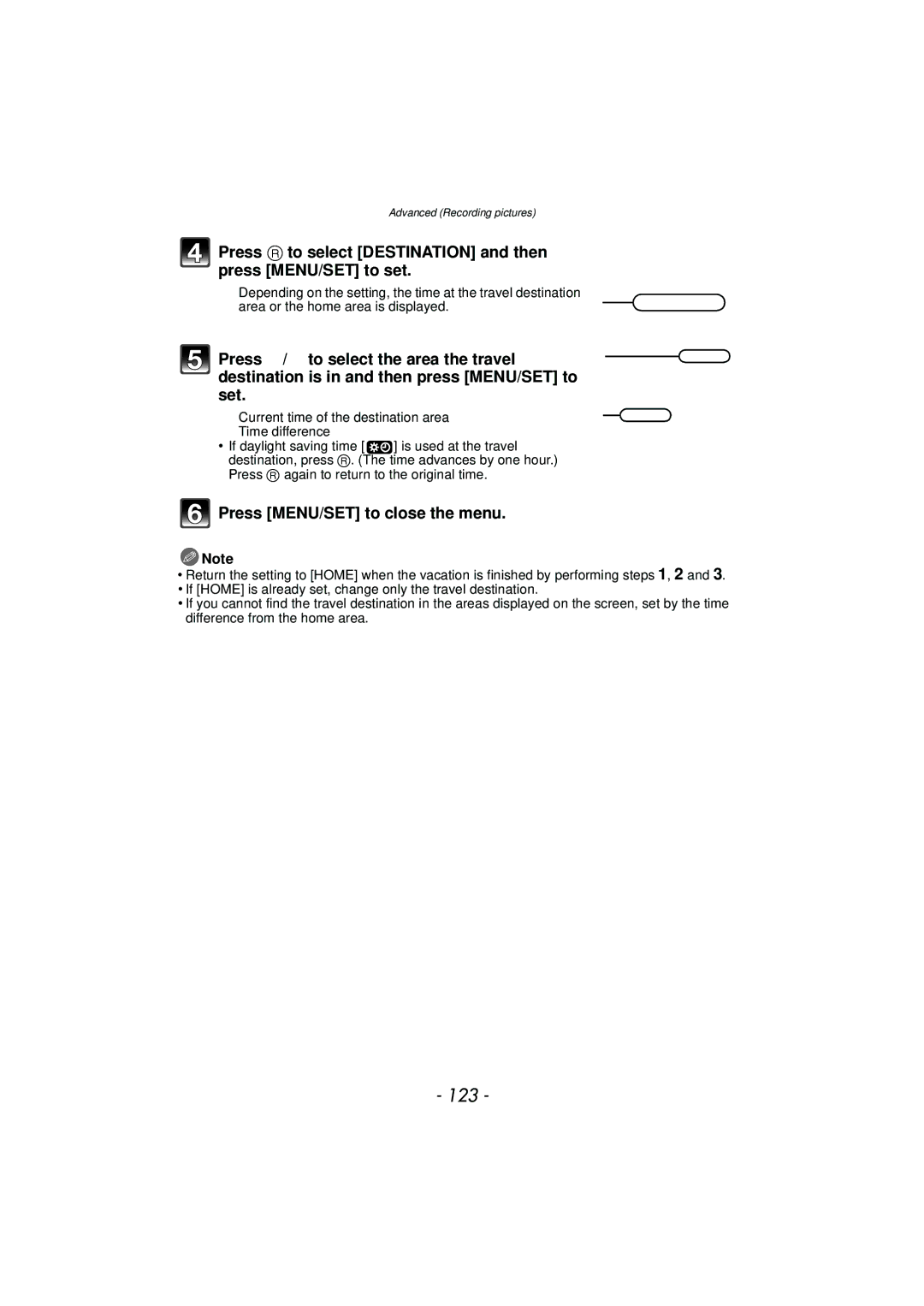 Panasonic VQT2Y96, DMCFZ40K operating instructions 123, Current time of the destination area 