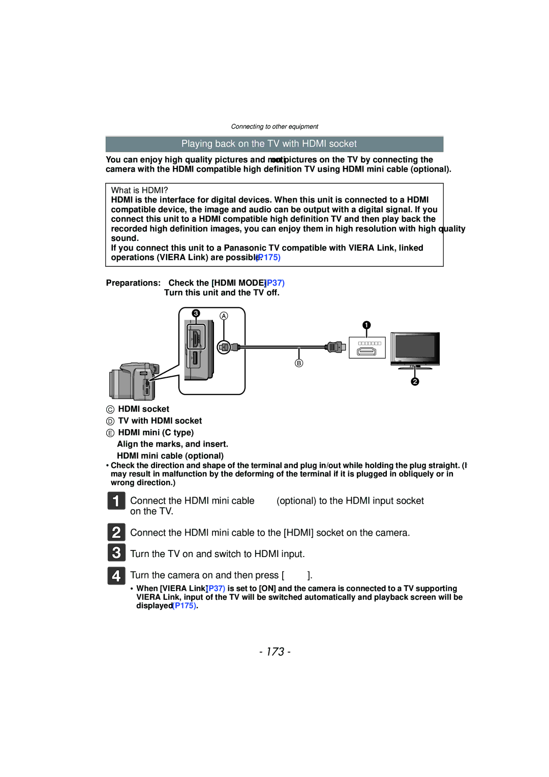 Panasonic VQT2Y96, DMCFZ40K operating instructions 173, Playing back on the TV with Hdmi socket, What is HDMI? 