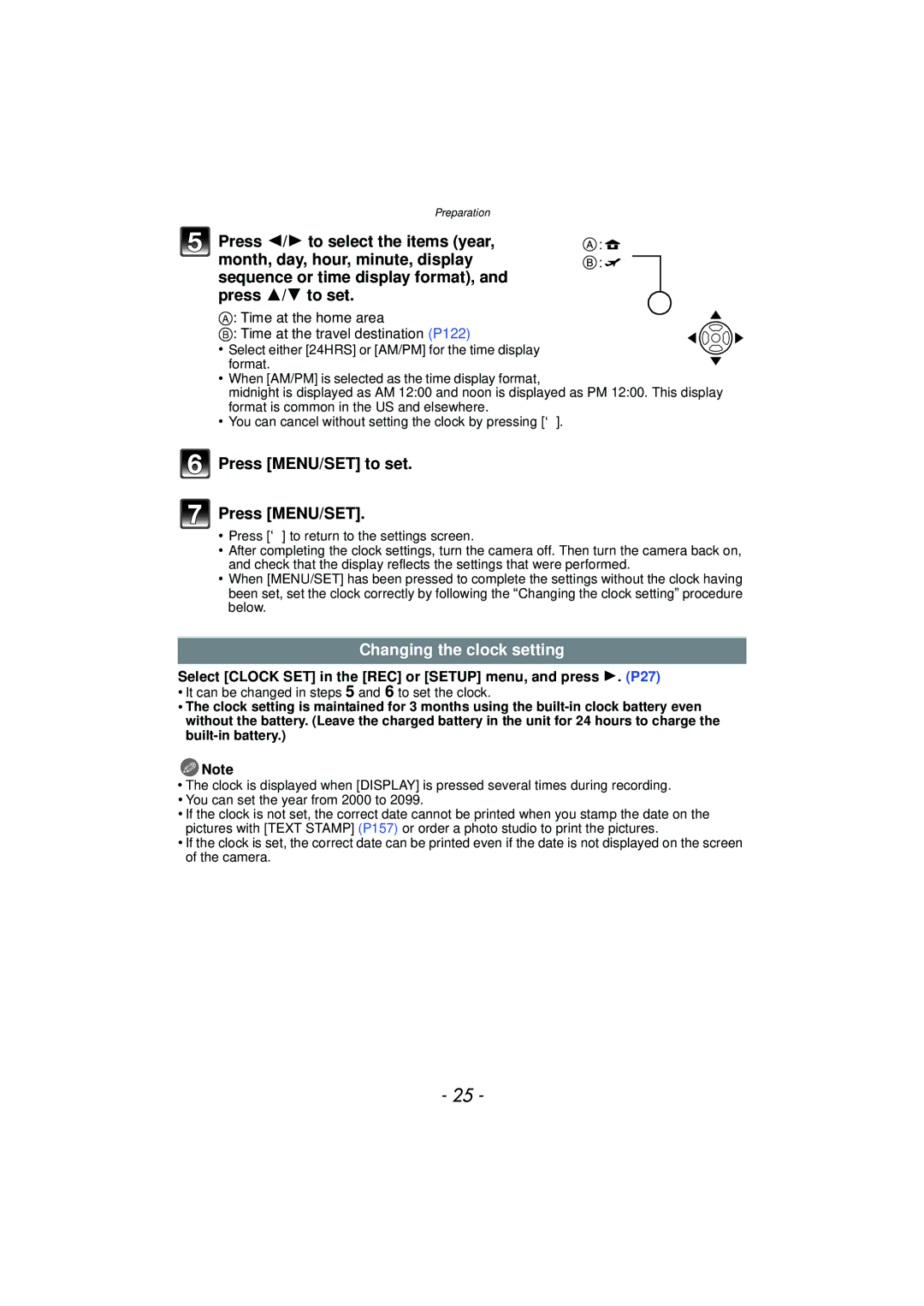 Panasonic VQT2Y96, DMCFZ40K operating instructions Press MENU/SET to set, Changing the clock setting 