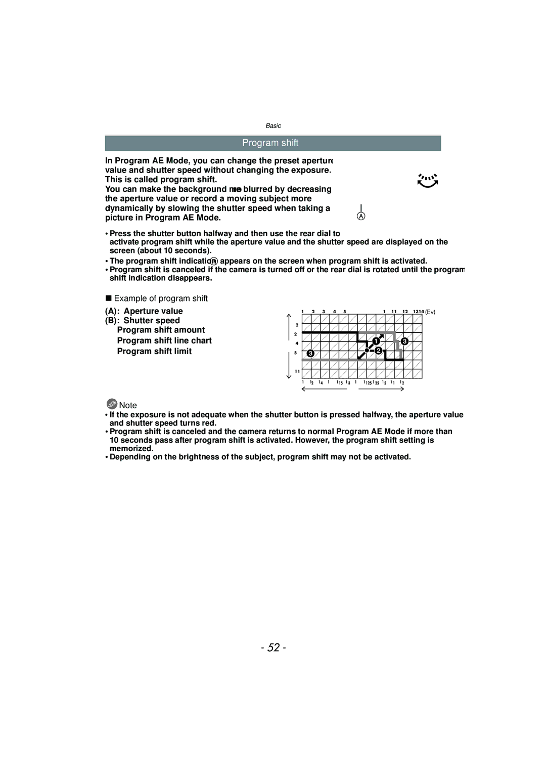 Panasonic DMCFZ40K, VQT2Y96 operating instructions Program shift, Example of program shift 