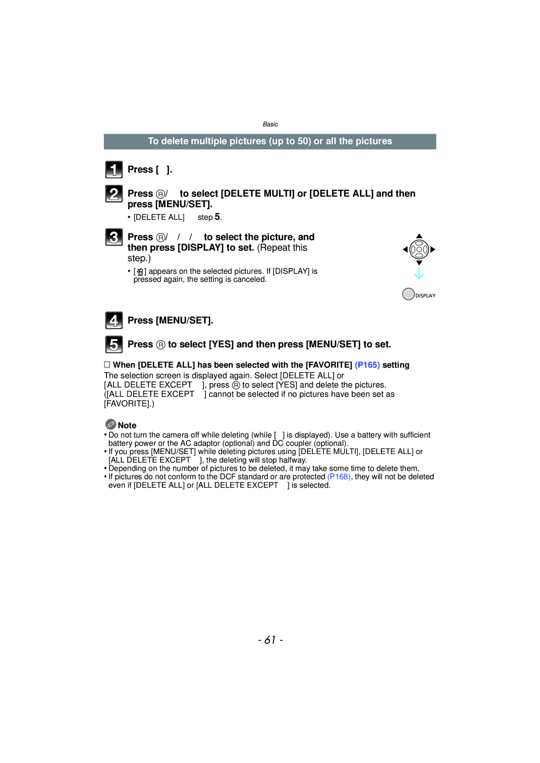 Panasonic VQT2Y96, DMCFZ40K operating instructions To delete multiple pictures up to 50 or all the pictures 