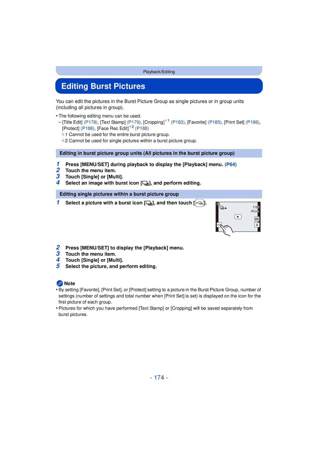 Panasonic DMCG5KK, F0612MC0, VQT4H13 owner manual Editing Burst Pictures, 174 