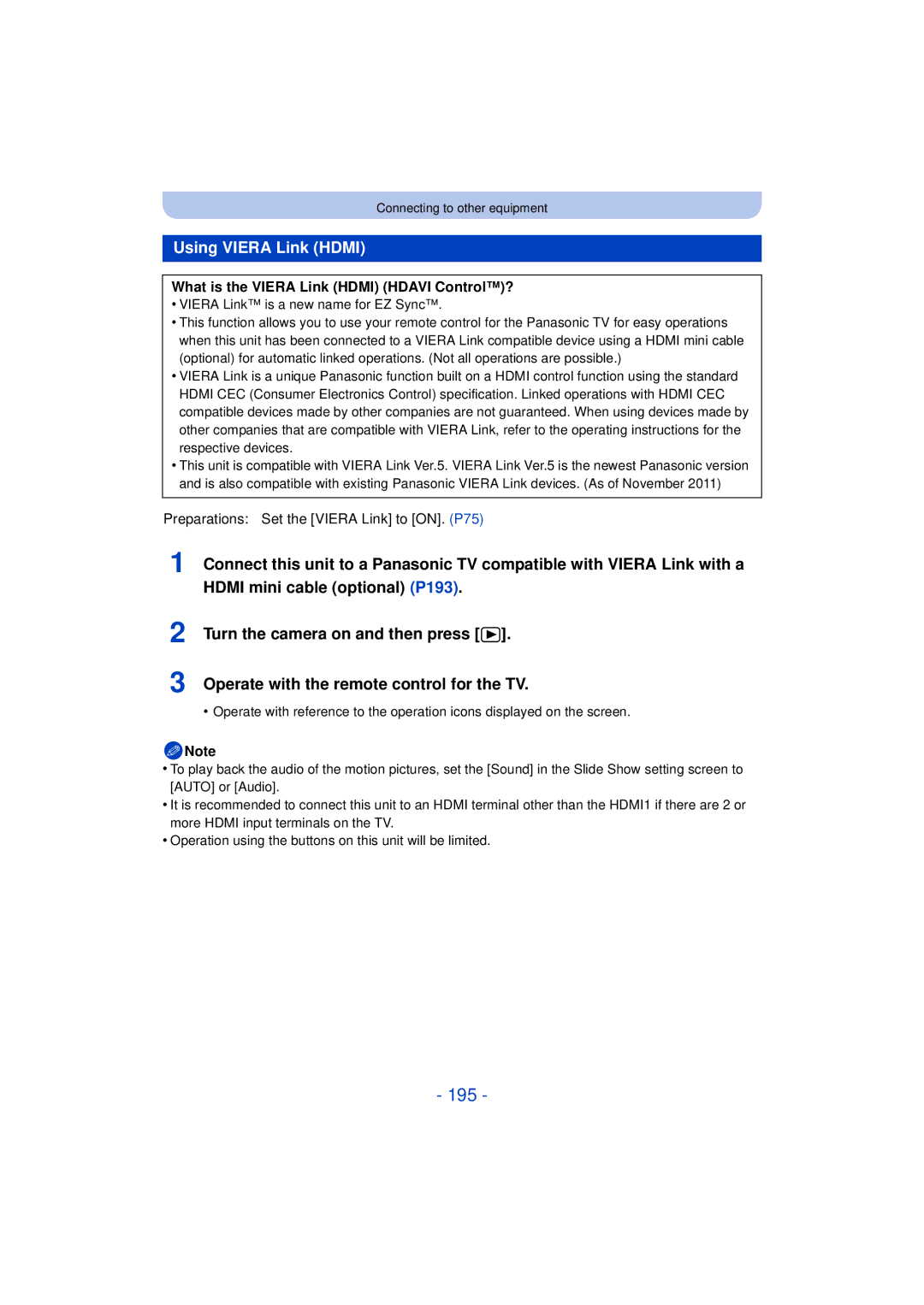 Panasonic DMCG5KK, F0612MC0, VQT4H13 owner manual 195, Using Viera Link Hdmi, What is the Viera Link Hdmi Hdavi Control? 