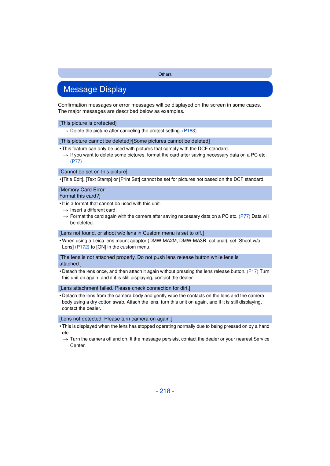 Panasonic VQT4H13, DMCG5KK, F0612MC0 owner manual Message Display, 218 