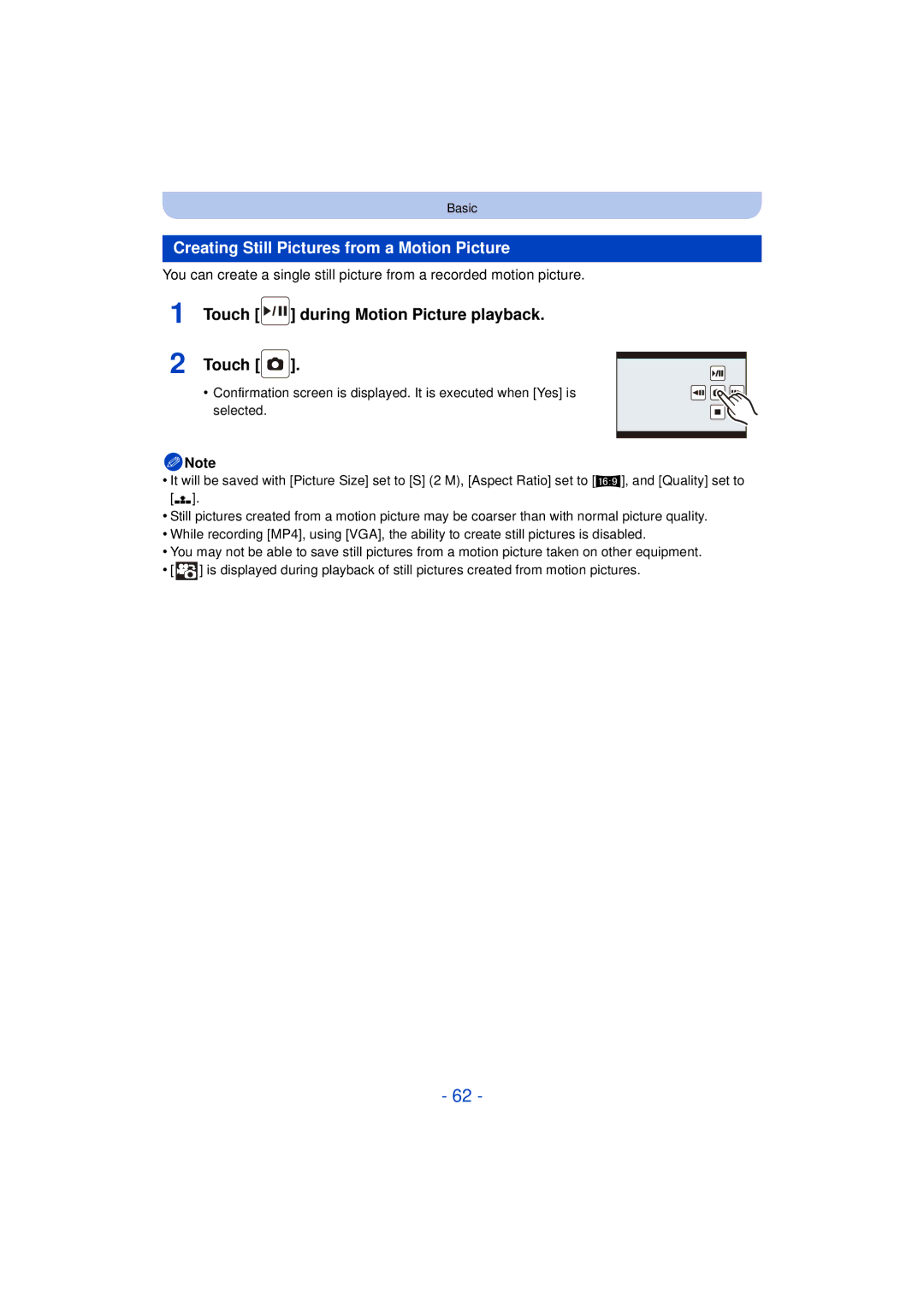 Panasonic VQT4H13, DMCG5KK, F0612MC0 Creating Still Pictures from a Motion Picture, Touch during Motion Picture playback 