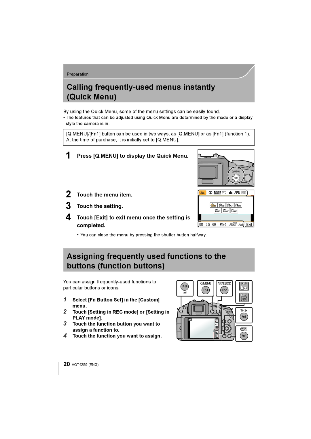 Panasonic DMC-G6, DMCG6KK Calling frequently-used menus instantly Quick Menu, Press Q.MENU to display the Quick Menu 