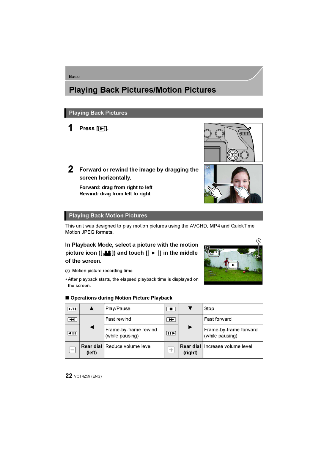 Panasonic DMC-G6K, DMCG6KK owner manual Playing Back Pictures/Motion Pictures, Playing Back Motion Pictures 