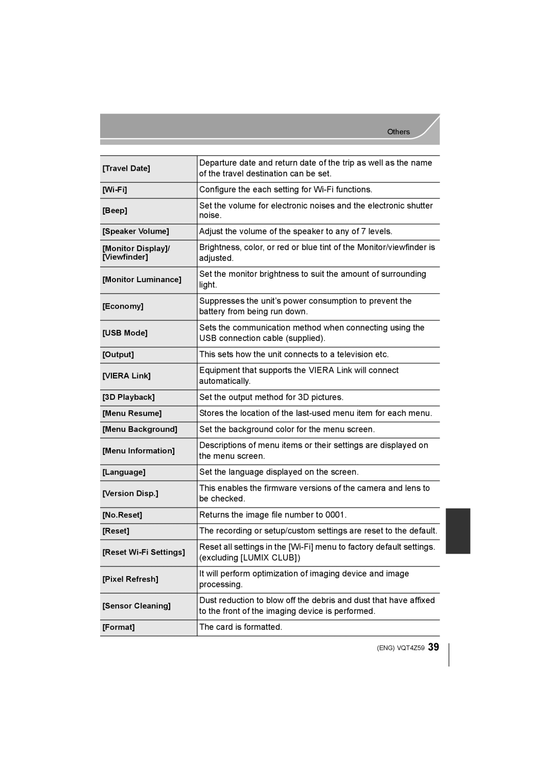 Panasonic DMCG6KK Travel destination can be set, Configure the each setting for Wi-Fi functions, Noise, Adjusted, Light 