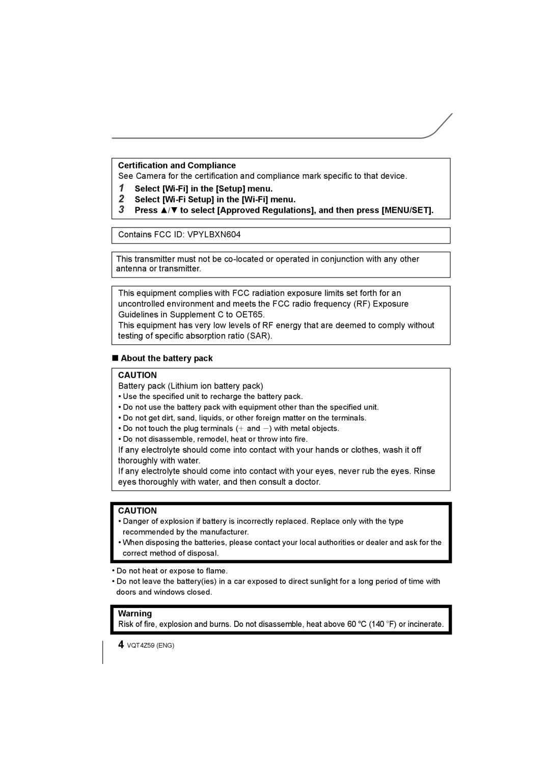 Panasonic DMC-G6K, DMCG6KK Certification and Compliance, About the battery pack, Battery pack Lithium ion battery pack 