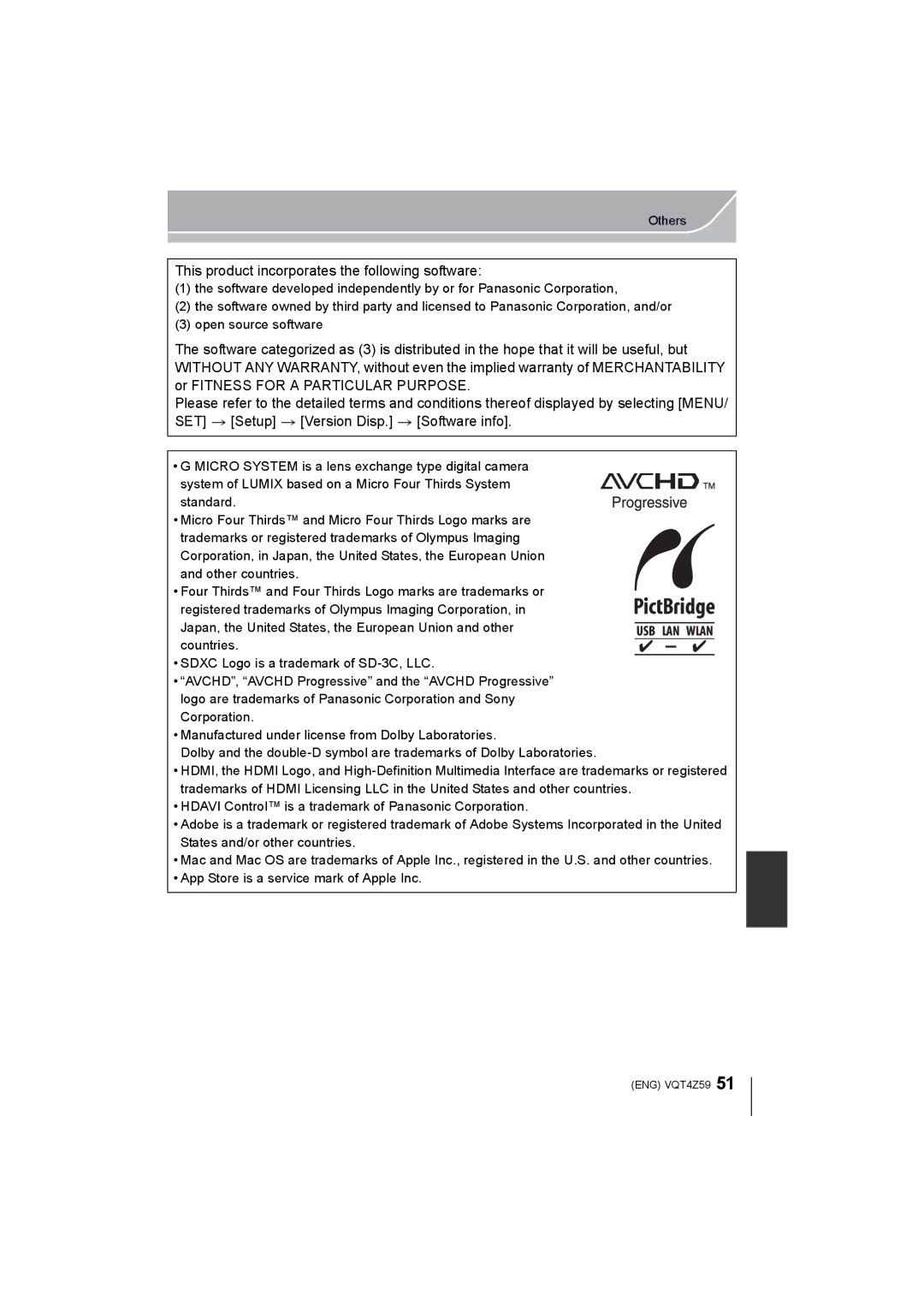 Panasonic DMCG6KK, DMC-G6K owner manual This product incorporates the following software 