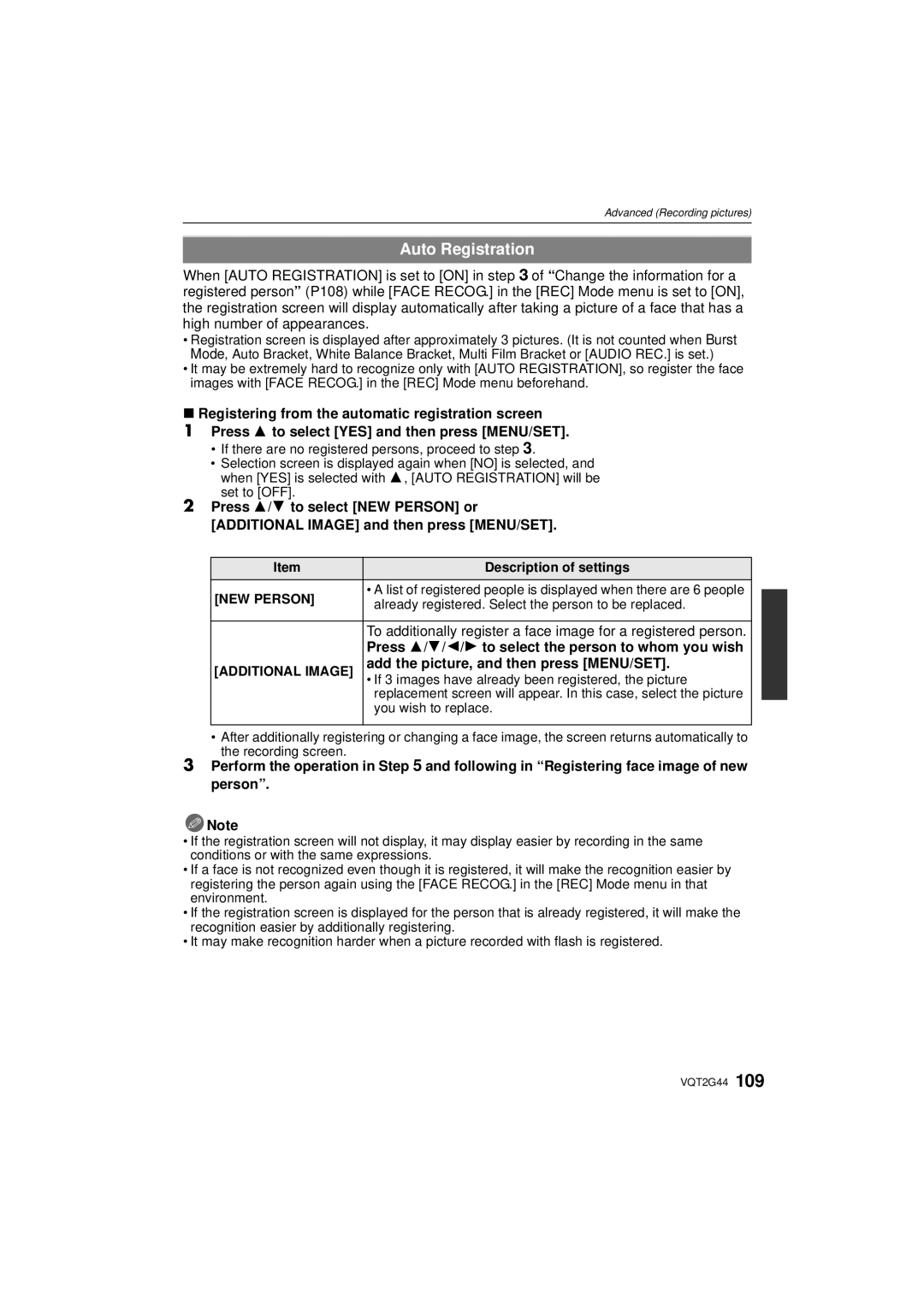 Panasonic DMCGF1KK, DMCGF1CK, DMC-GF1C operating instructions Auto Registration, Add the picture, and then press MENU/SET 