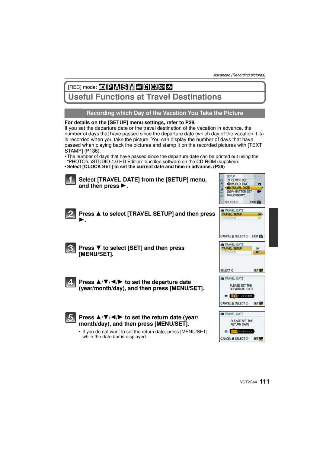 Panasonic DMCGF1CK Useful Functions at Travel Destinations, Recording which Day of the Vacation You Take the Picture 