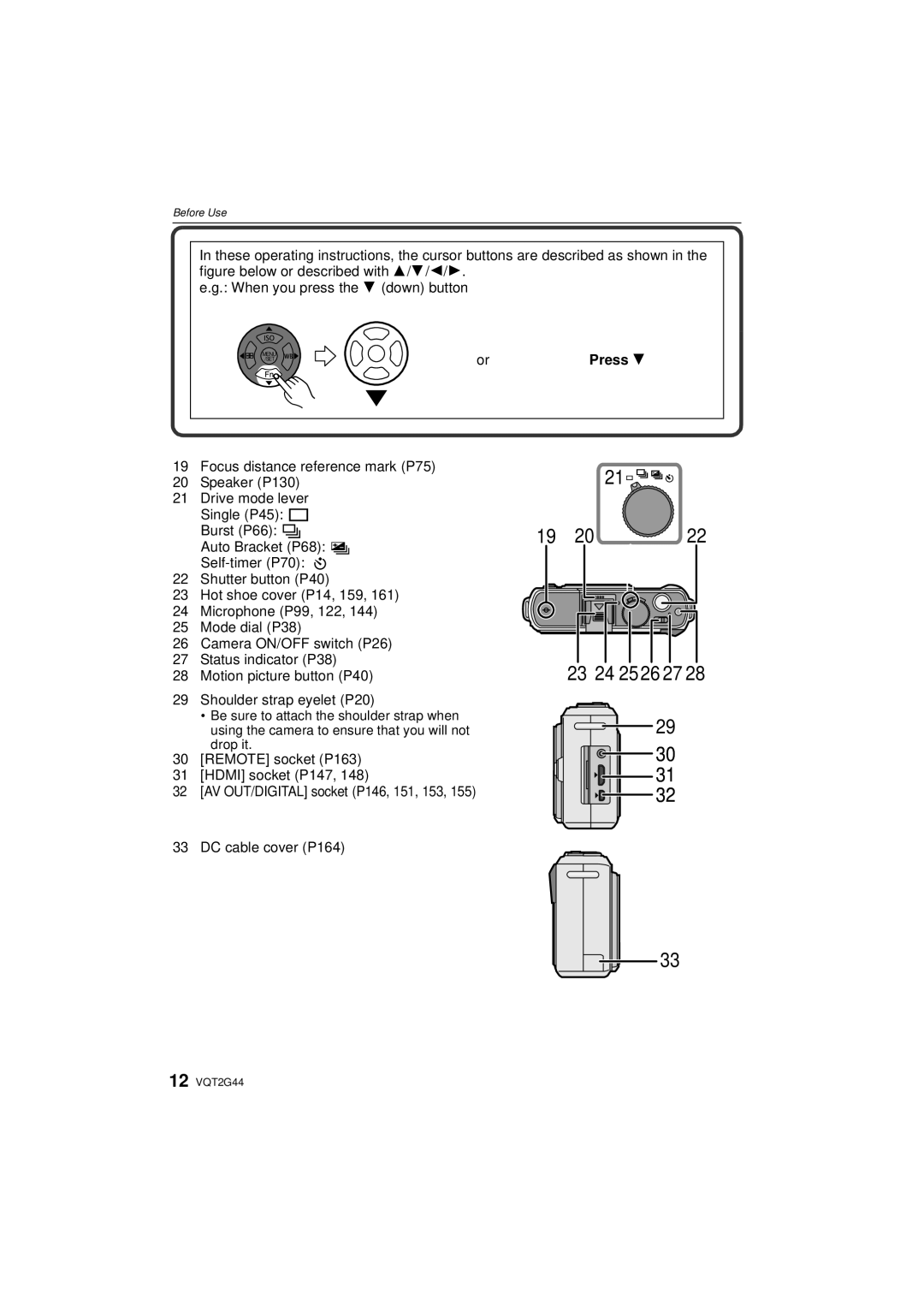 Panasonic DMCGF1CK, DMCGF1KK, DMC-GF1C operating instructions Press, DC cable cover P164 