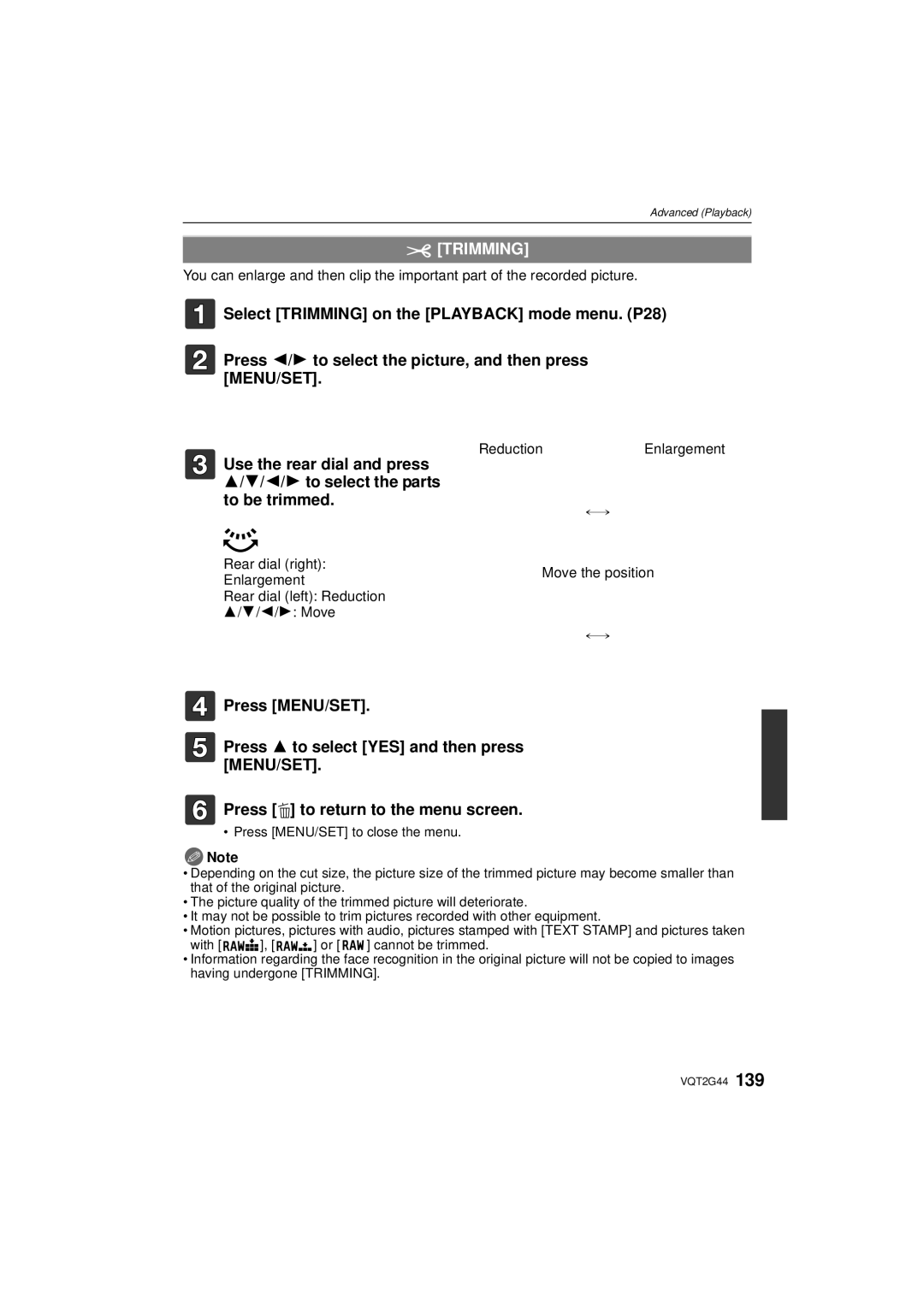 Panasonic DMCGF1KK, DMCGF1CK, DMC-GF1C operating instructions Trimming 