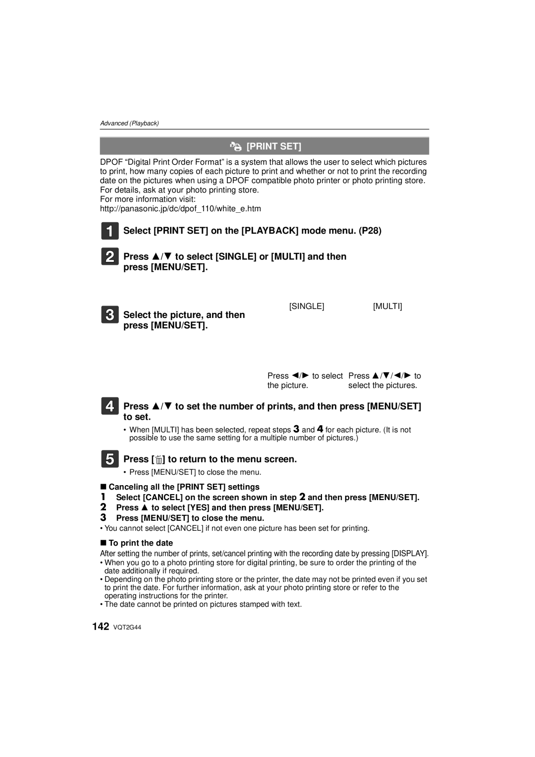 Panasonic DMCGF1KK, DMCGF1CK, DMC-GF1C Print SET, Select the picture, and then press MENU/SET, To print the date 