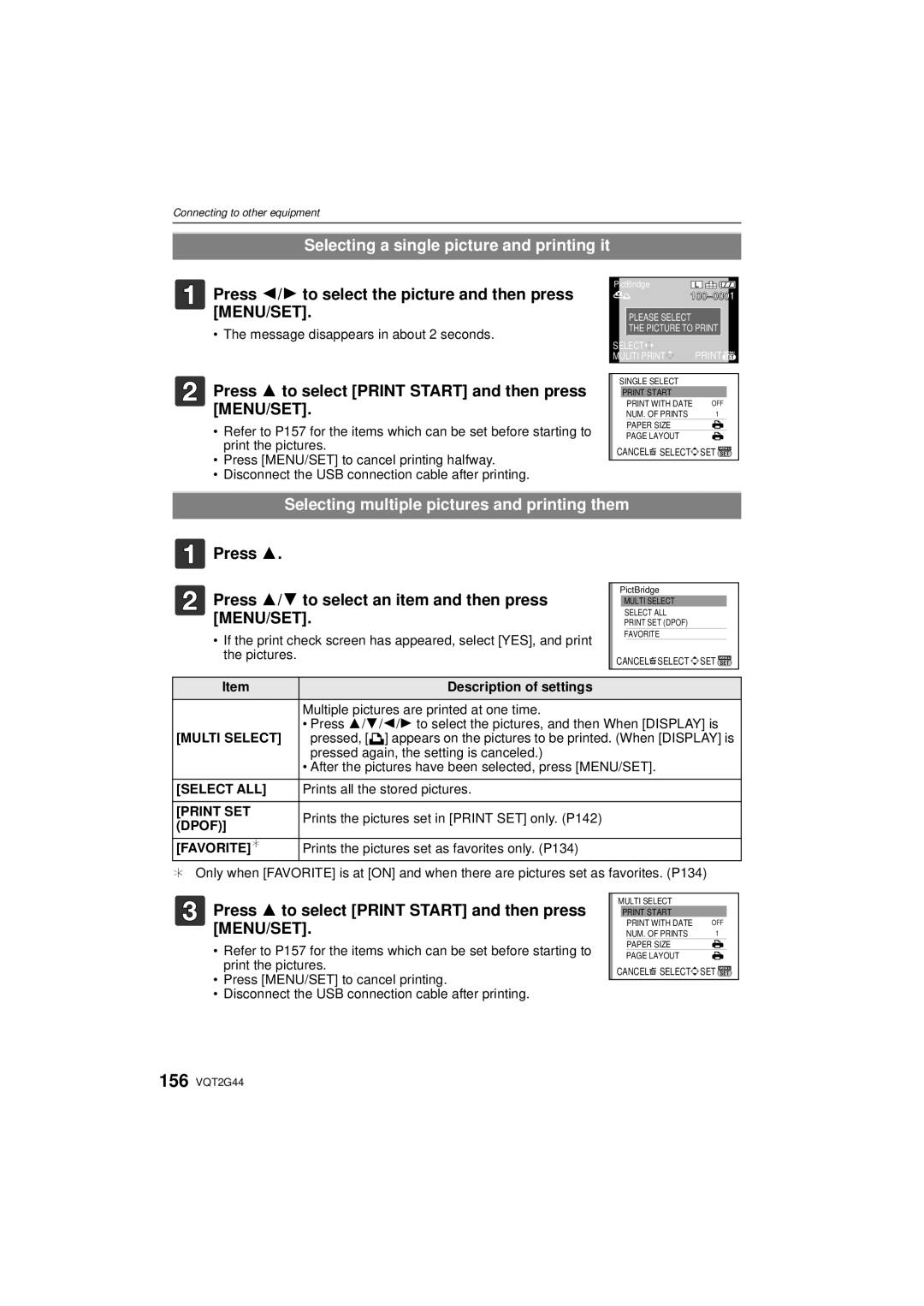 Panasonic DMCGF1CK Selecting a single picture and printing it, Press 3 to select Print Start and then press MENU/SET 