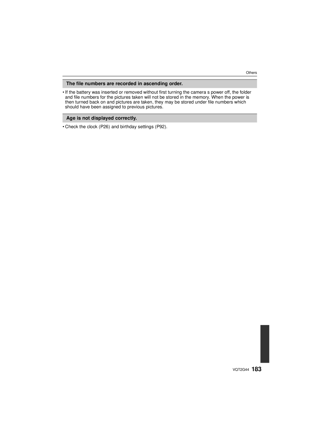 Panasonic DMCGF1CK, DMCGF1KK, DMC-GF1C File numbers are recorded in ascending order, Age is not displayed correctly 