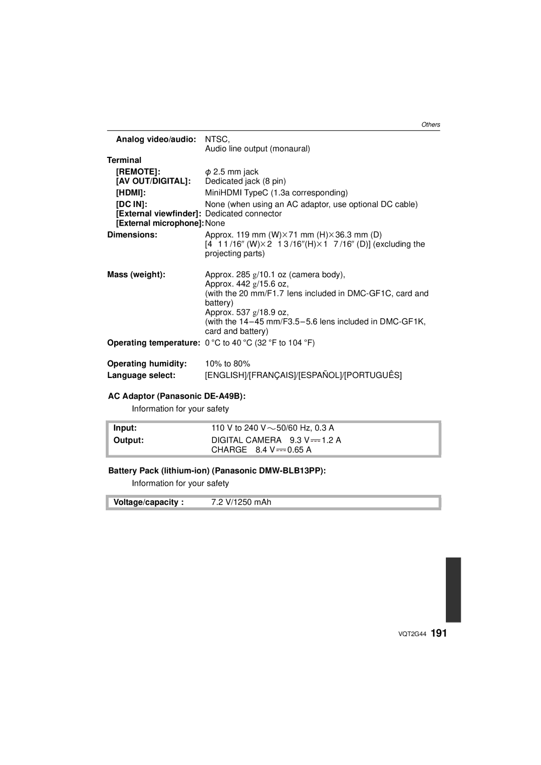 Panasonic DMC-GF1C, DMCGF1CK, DMCGF1KK operating instructions Digital Camera Charge 8.4 