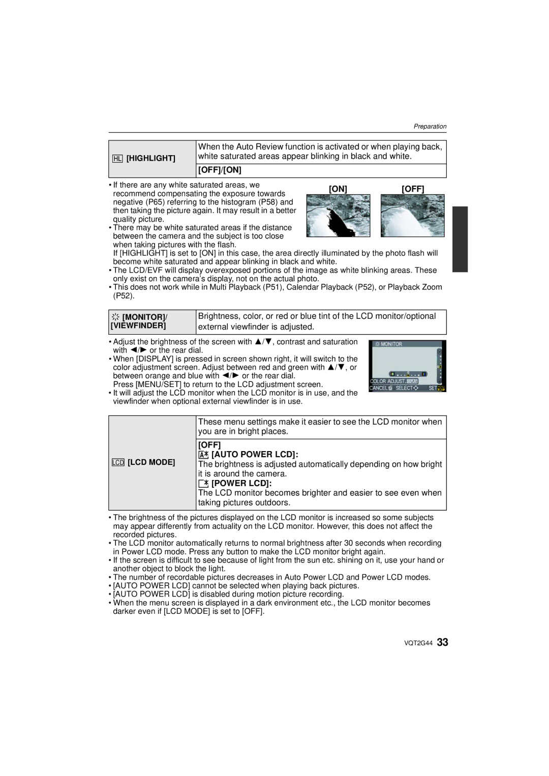 Panasonic DMCGF1CK, DMCGF1KK, DMC-GF1C operating instructions Off/On, OFF „ Auto Power LCD, … Power LCD, Monitor 