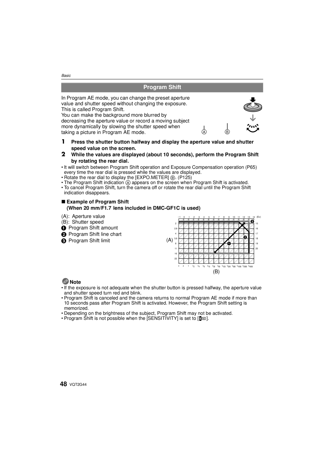 Panasonic DMCGF1CK, DMCGF1KK, DMC-GF1C operating instructions Program Shift 