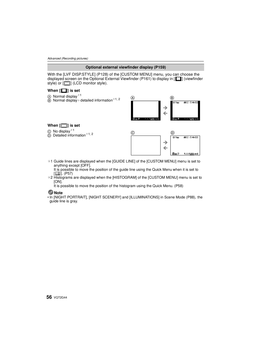 Panasonic DMC-GF1C Optional external viewfinder display P159, Normal display¢1 Normal displayidetailed information¢1 