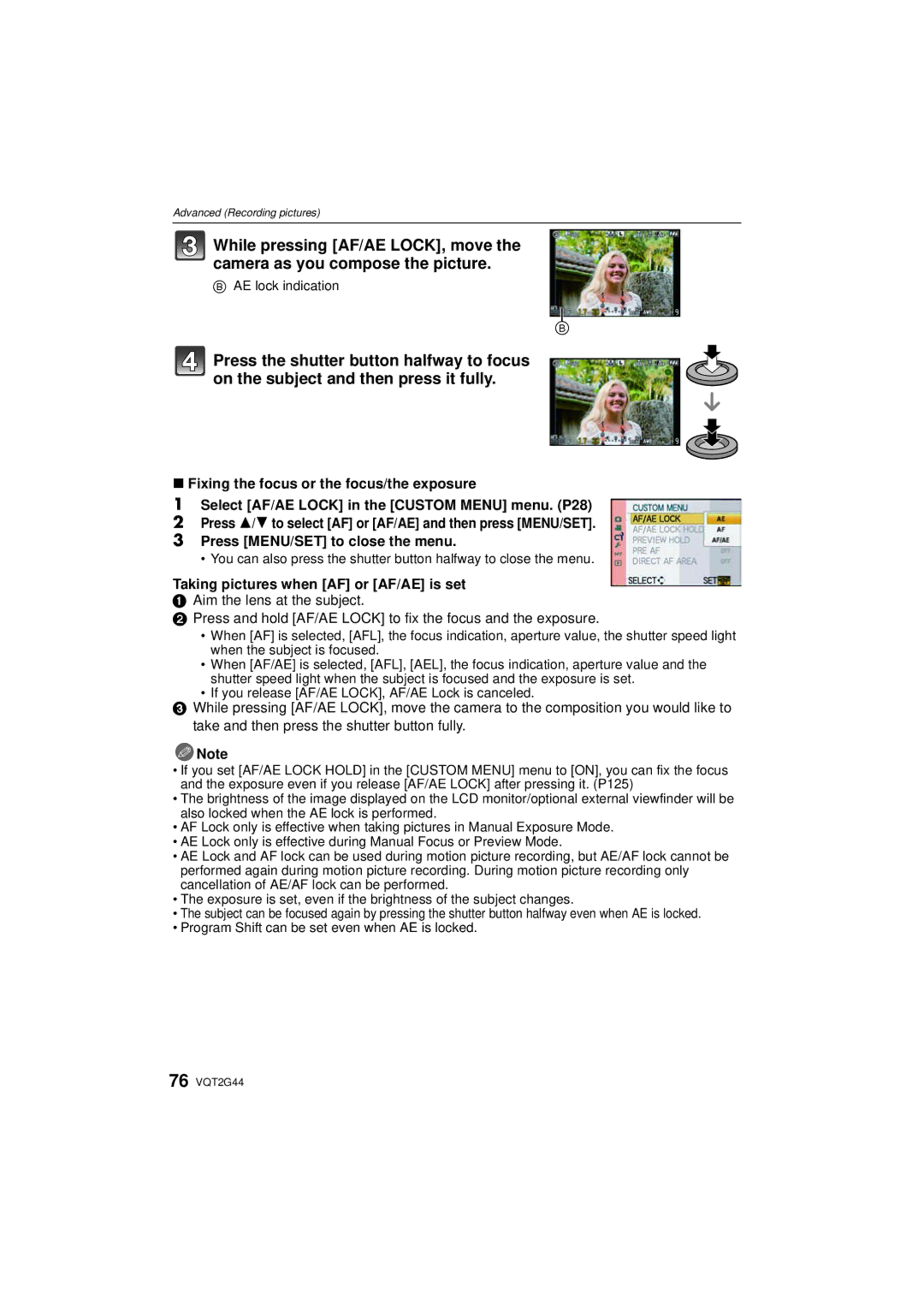 Panasonic DMCGF1KK, DMCGF1CK, DMC-GF1C operating instructions Taking pictures when AF or AF/AE is set, AE lock indication 