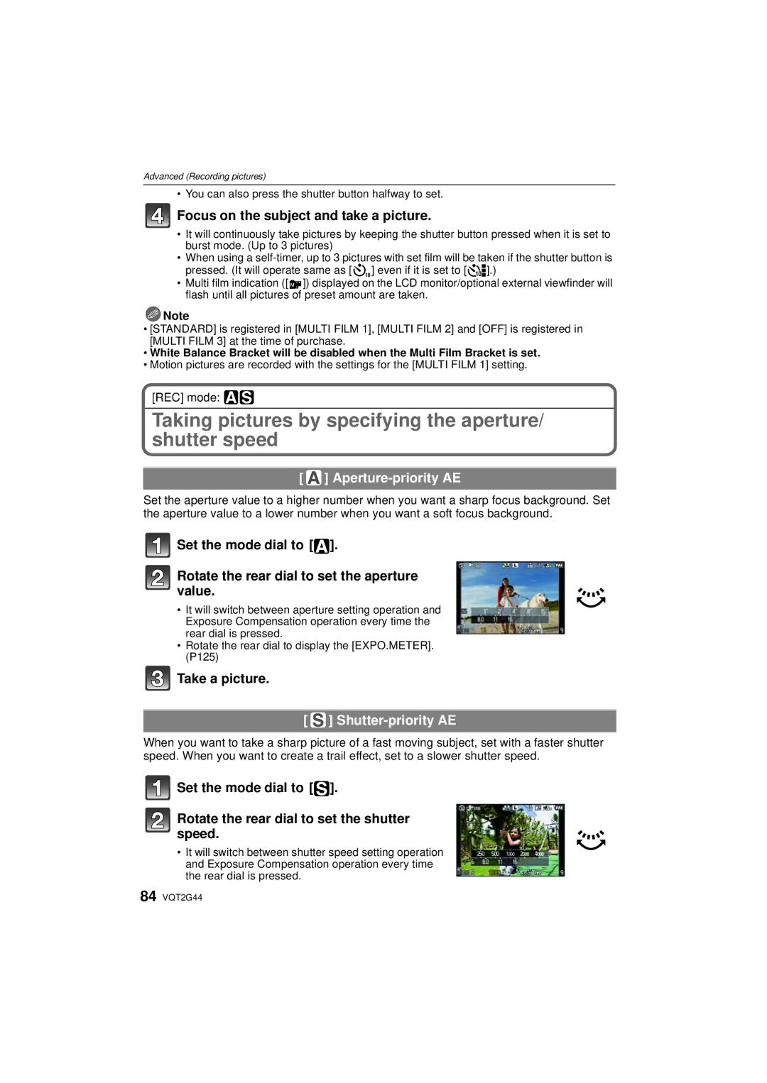 Panasonic DMCGF1CK Taking pictures by specifying the aperture/ shutter speed, Aperture-priority AE, Shutter-priority AE 