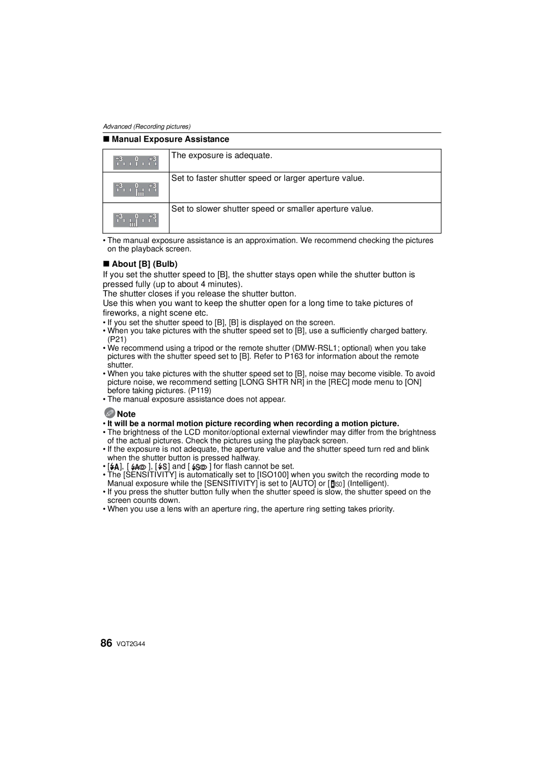 Panasonic DMC-GF1C, DMCGF1CK, DMCGF1KK operating instructions Manual Exposure Assistance, About B Bulb 