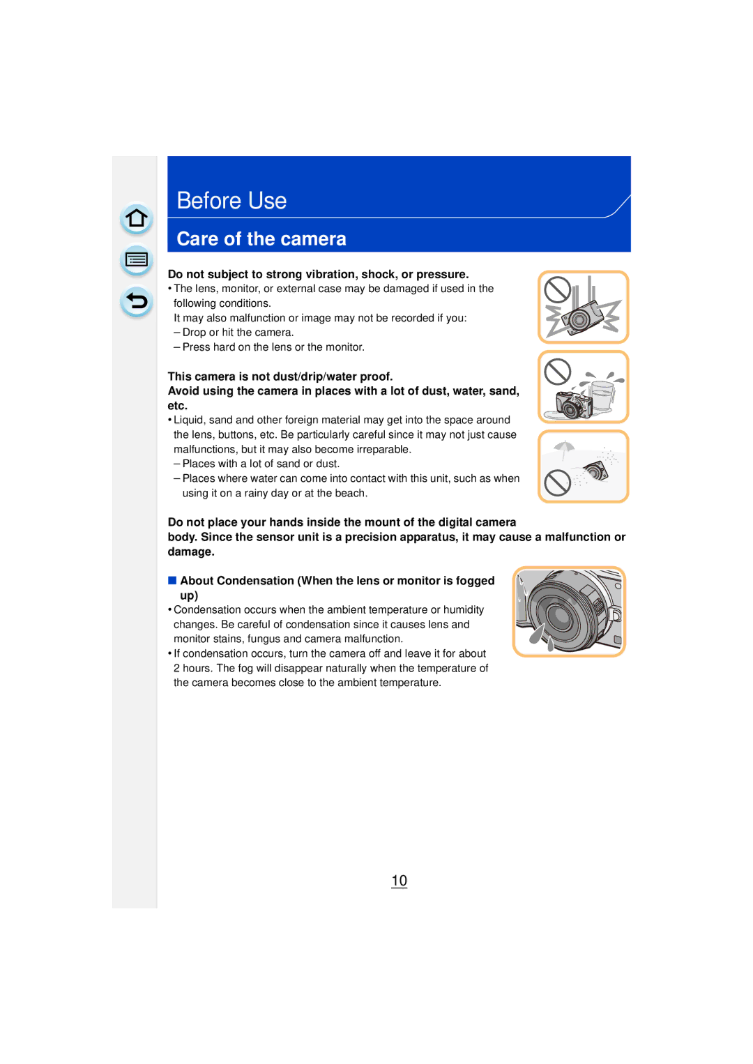 Panasonic DMCGF6KK owner manual Care of the camera, Do not subject to strong vibration, shock, or pressure 