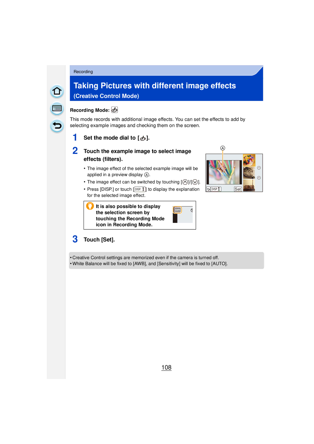 Panasonic DMCGF6KK owner manual Taking Pictures with different image effects, 108, Effects filters 