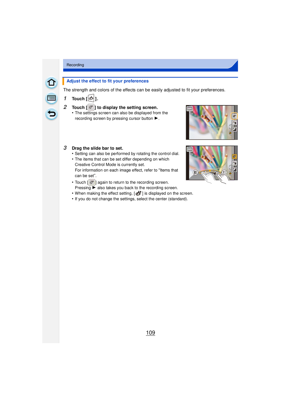 Panasonic DMCGF6KK owner manual 109, Adjust the effect to fit your preferences 