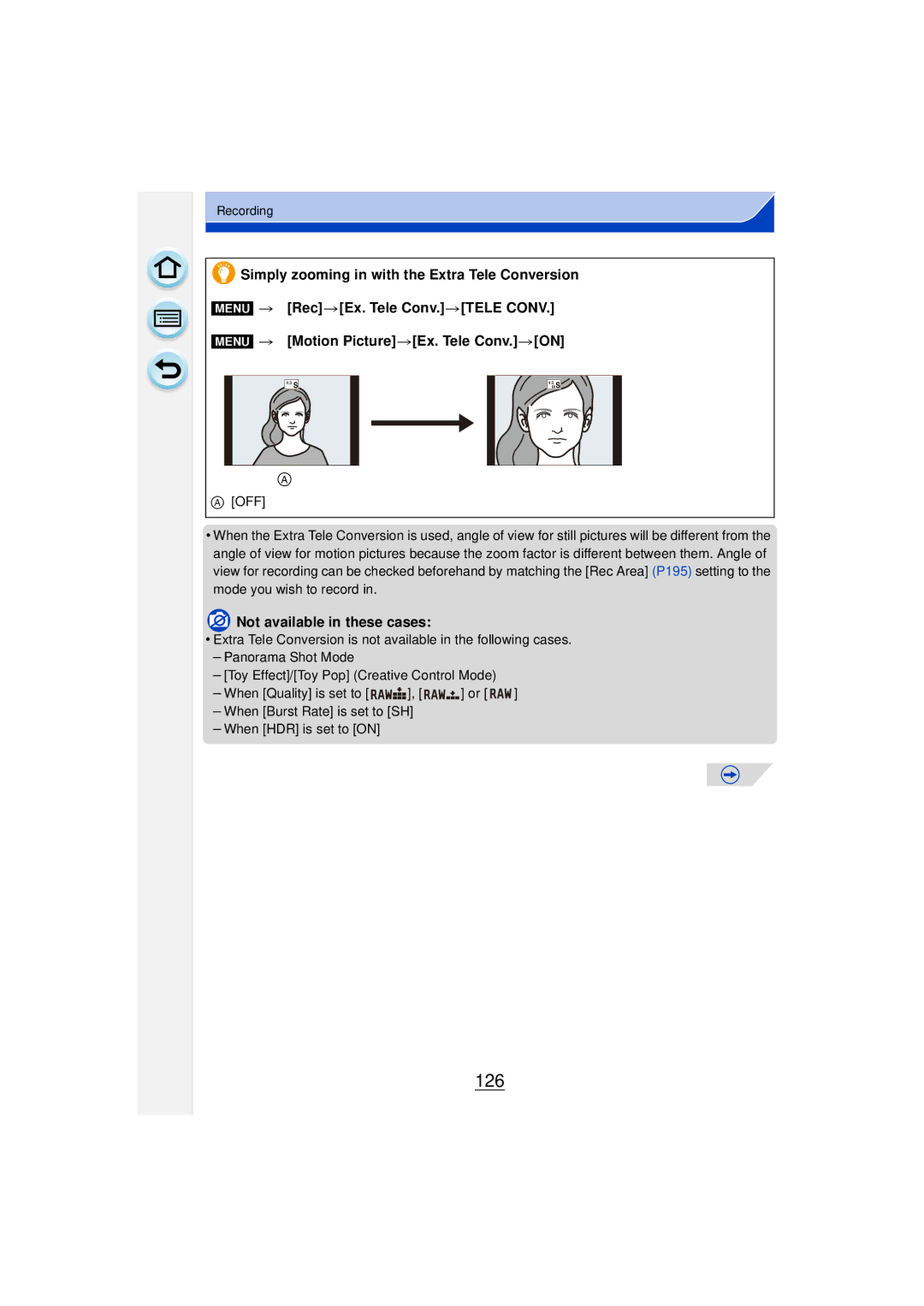 Panasonic DMCGF6KK owner manual 126, Off 