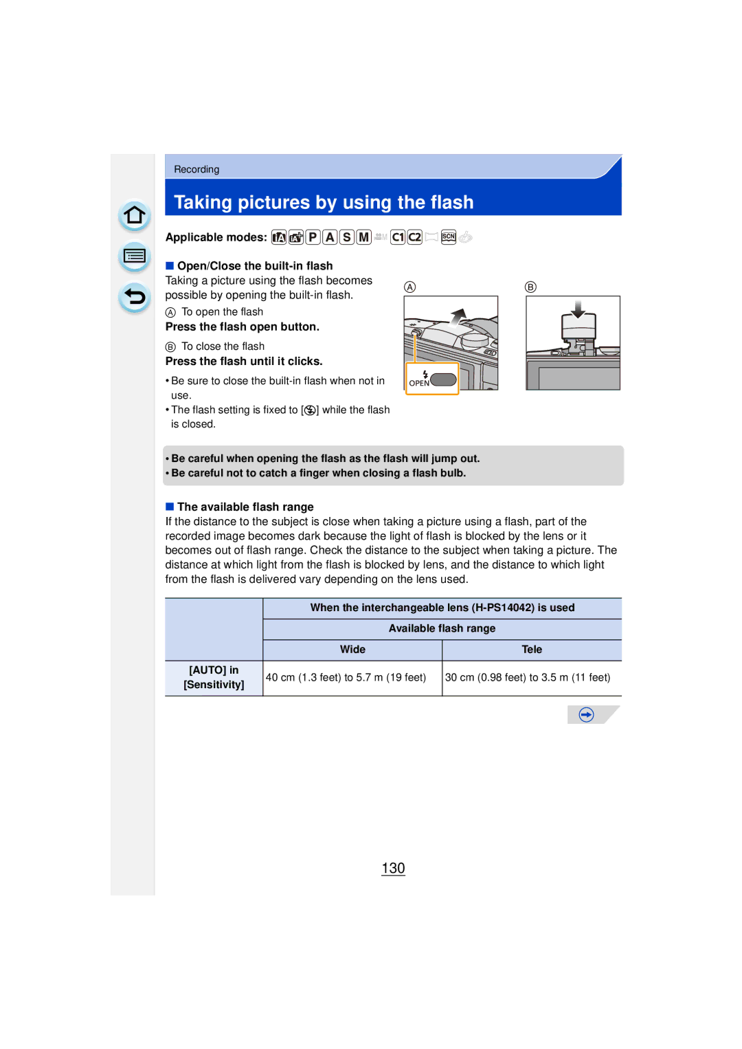 Panasonic DMCGF6KK owner manual Taking pictures by using the flash, 130 