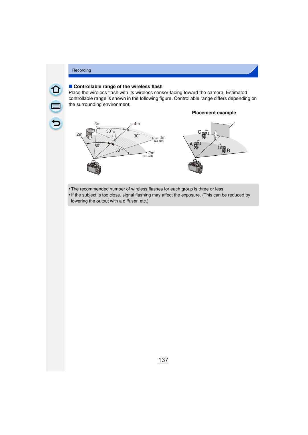 Panasonic DMCGF6KK owner manual 137, Controllable range of the wireless flash 