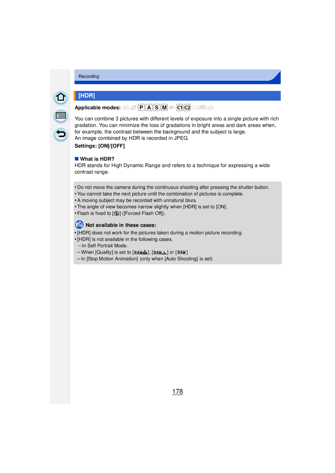 Panasonic DMCGF6KK owner manual 178, Settings ON/OFF What is HDR? 