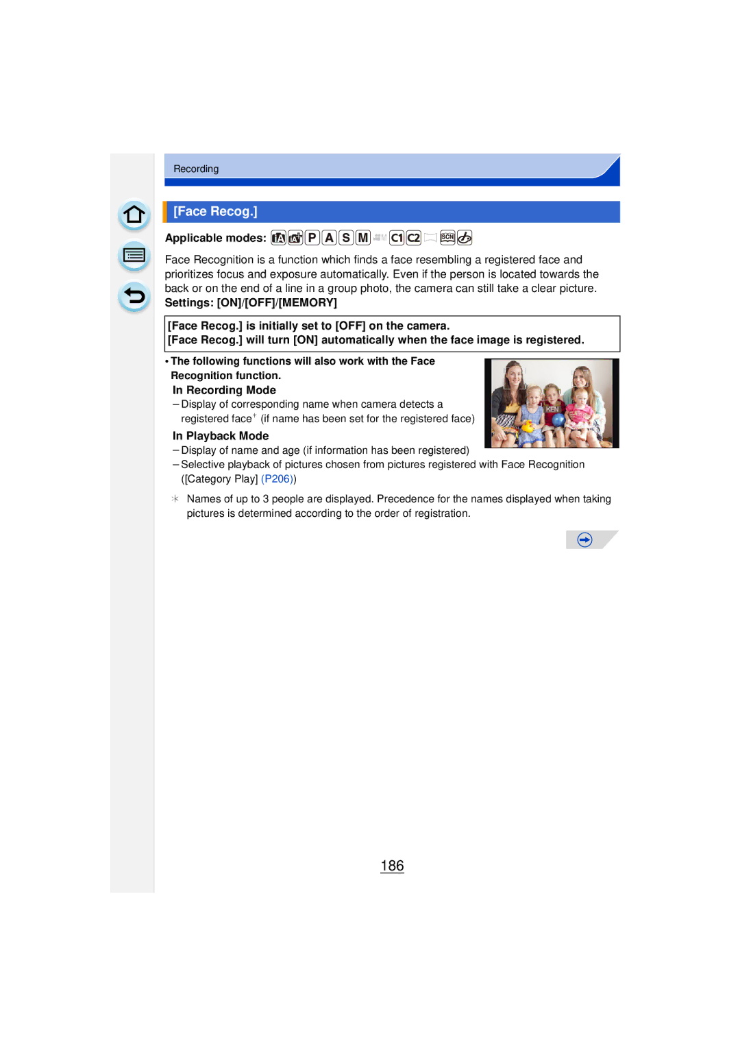 Panasonic DMCGF6KK owner manual 186, Face Recog, Playback Mode 