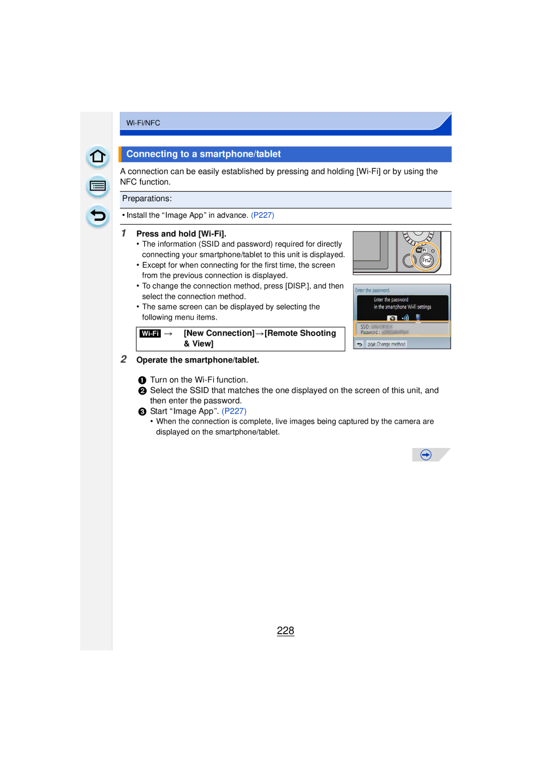 Panasonic DMCGF6KK owner manual 228, Connecting to a smartphone/tablet, Press and hold Wi-Fi 