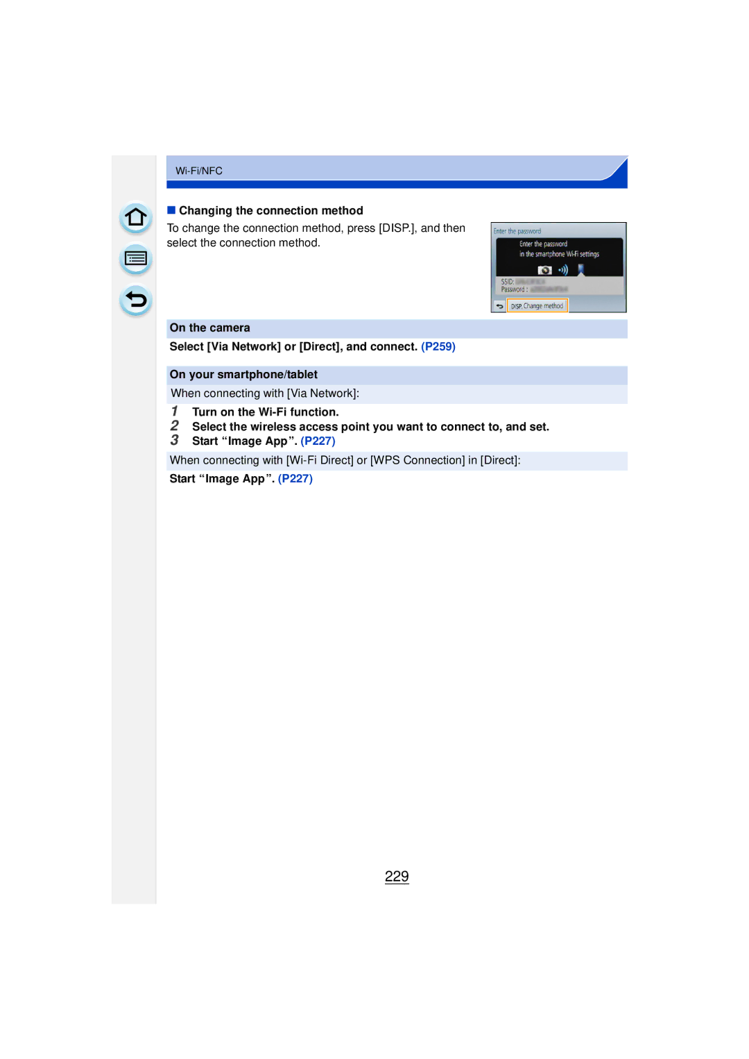 Panasonic DMCGF6KK owner manual 229, Changing the connection method, When connecting with Via Network 