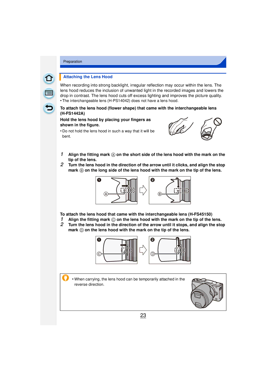 Panasonic DMCGF6KK owner manual Attaching the Lens Hood 