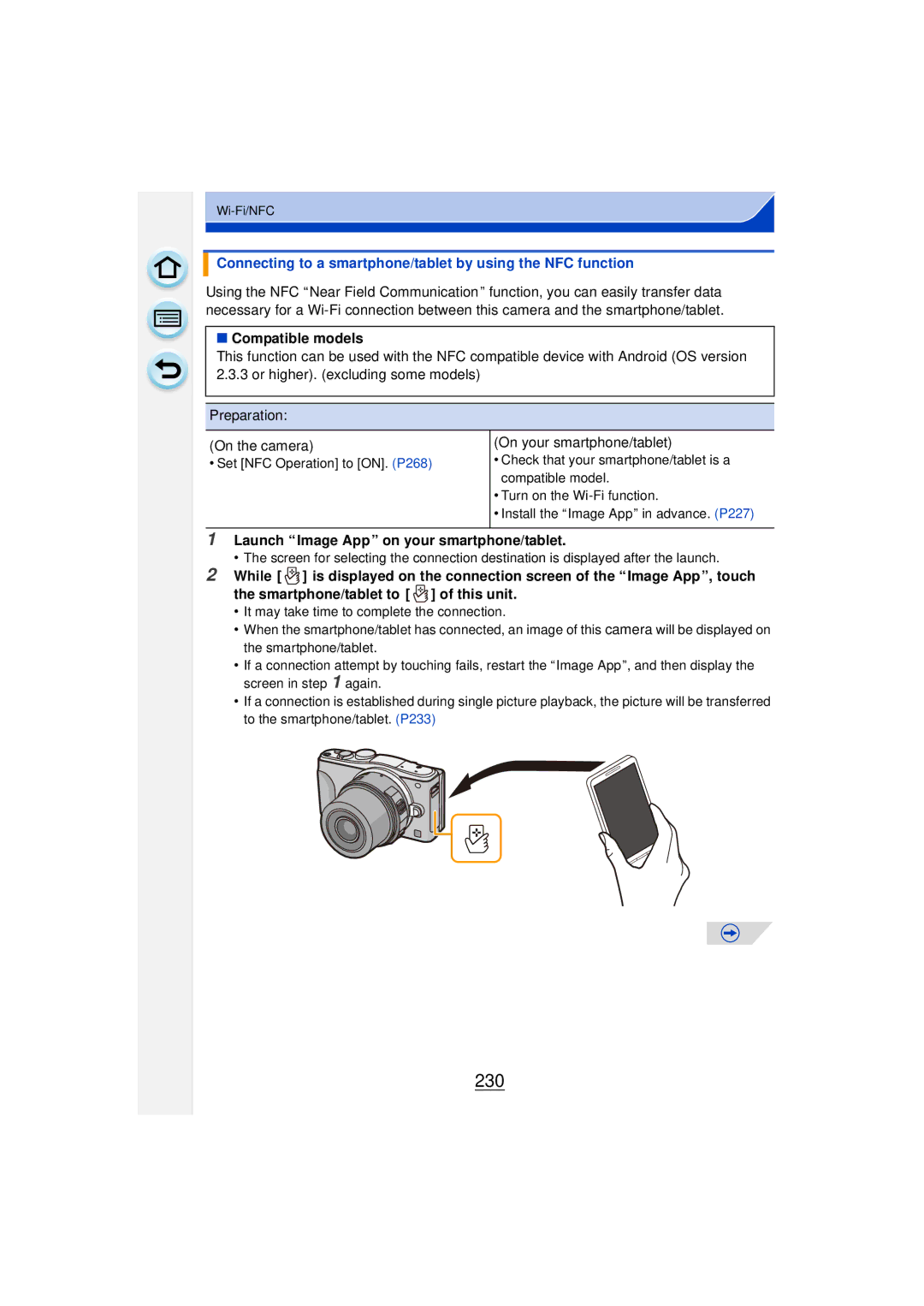 Panasonic DMCGF6KK owner manual 230, Connecting to a smartphone/tablet by using the NFC function 