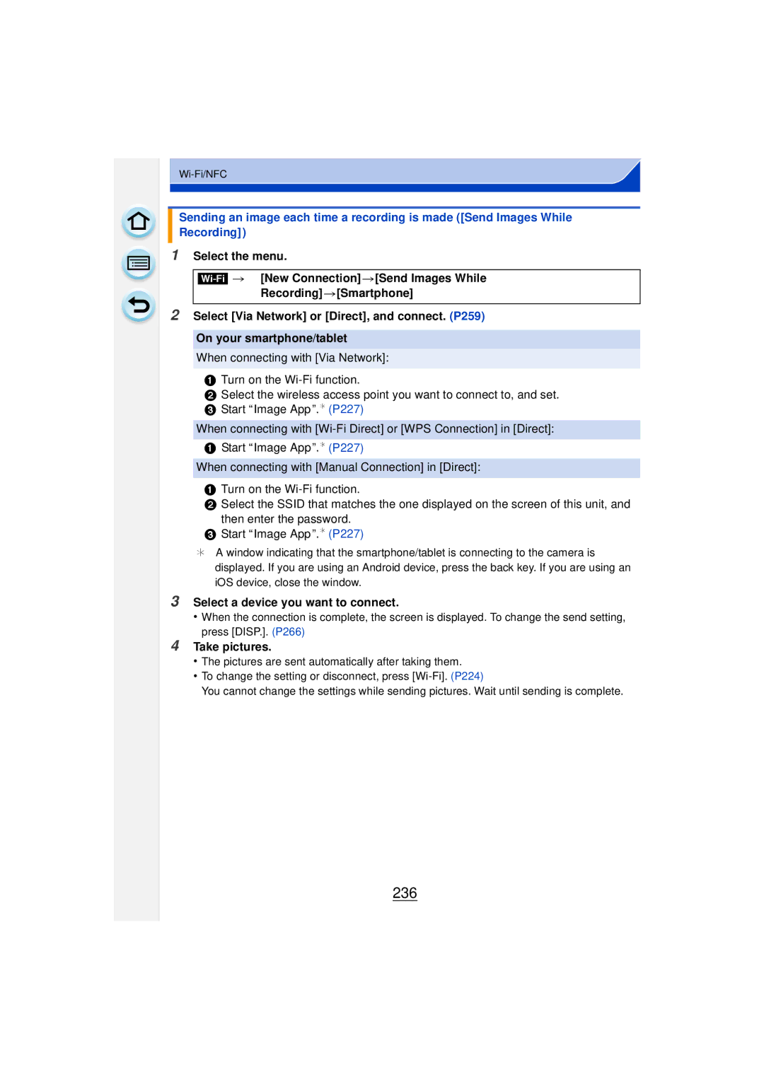 Panasonic DMCGF6KK owner manual 236, Select a device you want to connect, Take pictures 