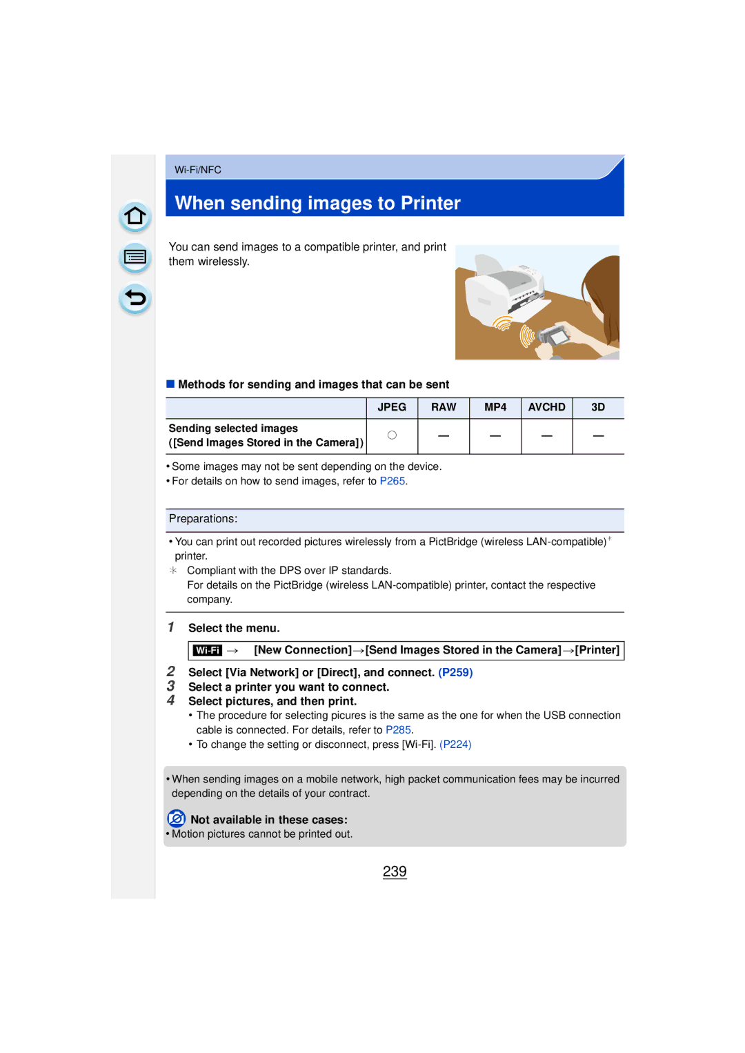 Panasonic DMCGF6KK When sending images to Printer, 239, Sending selected images Send Images Stored in the Camera 