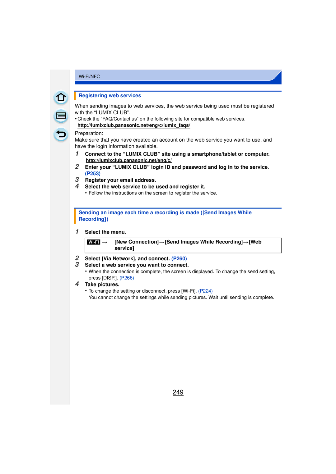 Panasonic DMCGF6KK owner manual 249, Registering web services 