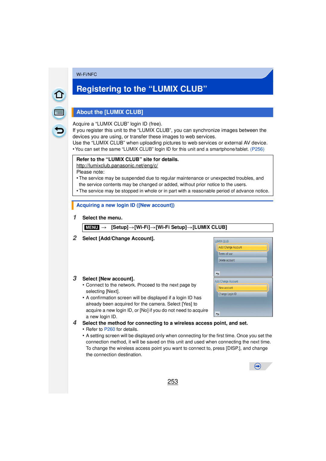 Panasonic DMCGF6KK Registering to the Lumix Club, 253, About the Lumix Club, Refer to the Lumix Club site for details 